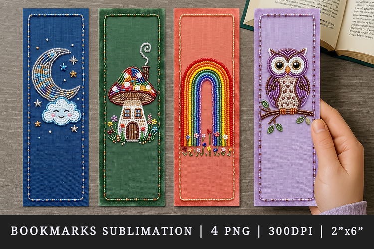 Beaded embroidery printable sublimation bookmark design