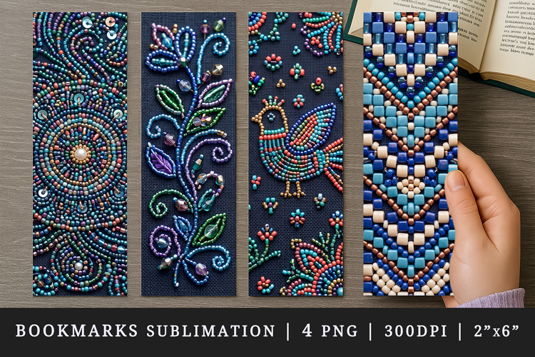 Beaded embroidery printable sublimation bookmark design