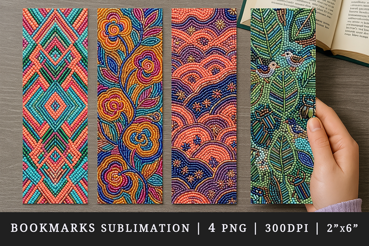 Beaded embroidery printable sublimation bookmark design
