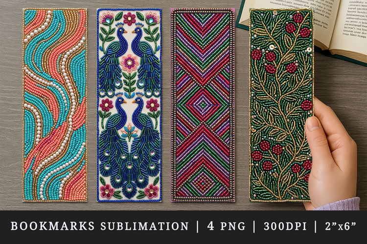 Beaded embroidery printable sublimation bookmark design