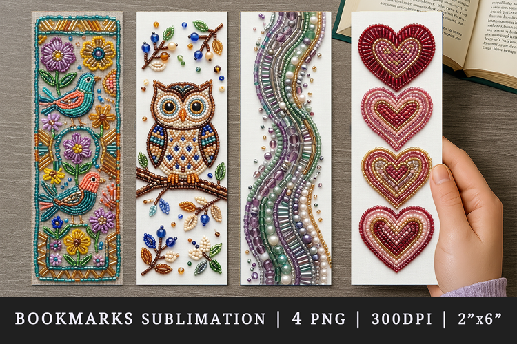 Beaded embroidery printable sublimation bookmark design