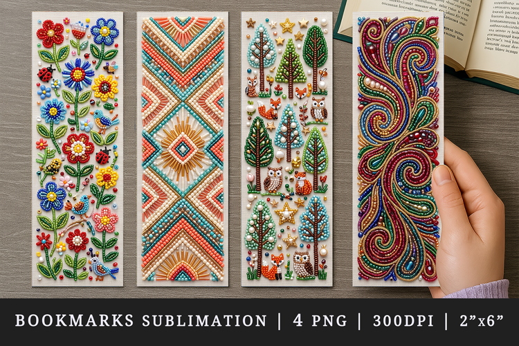 Beaded embroidery printable sublimation bookmark design