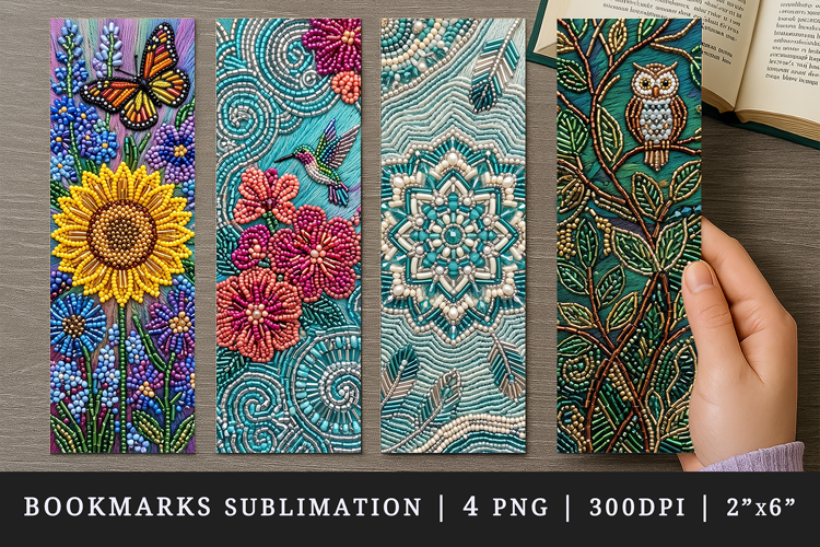 Beaded embroidery printable sublimation bookmark design