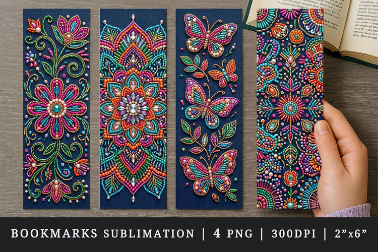 Beaded embroidery printable sublimation bookmark design