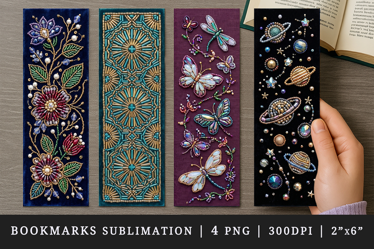 Beaded embroidery printable sublimation bookmark design