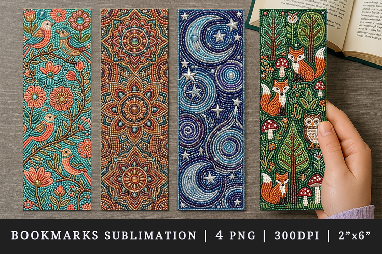 Beaded embroidery printable sublimation bookmark design