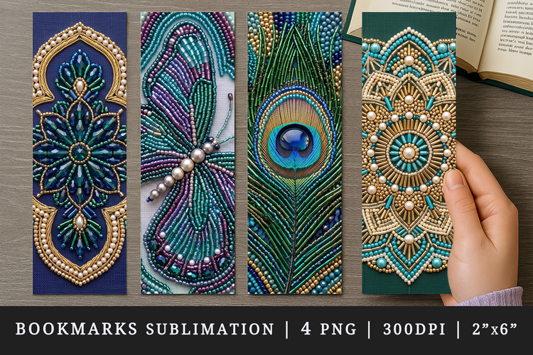 Beaded embroidery printable sublimation bookmark design
