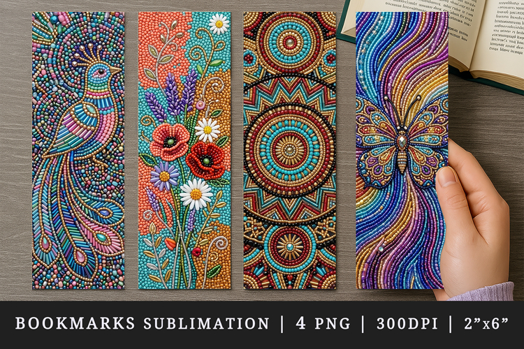 Beaded embroidery printable sublimation bookmark design