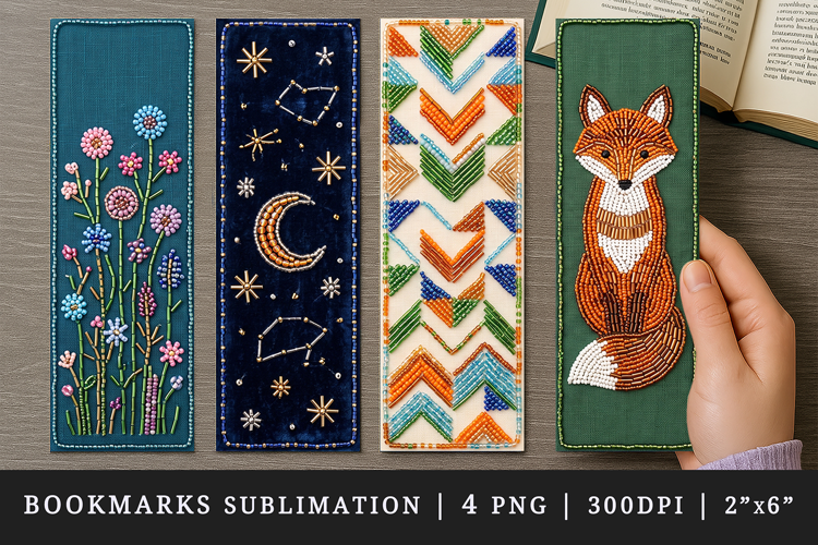 Beaded embroidery printable sublimation bookmark design