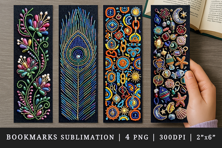 Beaded embroidery printable sublimation bookmark design