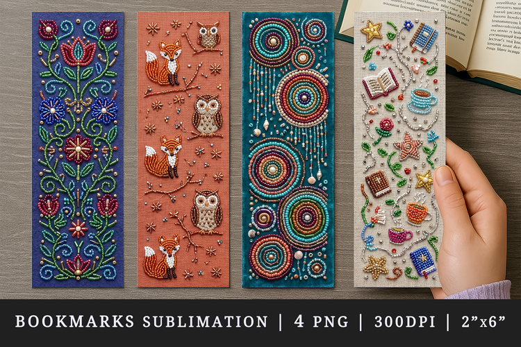 Beaded embroidery printable sublimation bookmark design