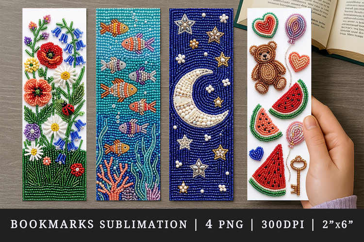 Beaded embroidery printable sublimation bookmark design