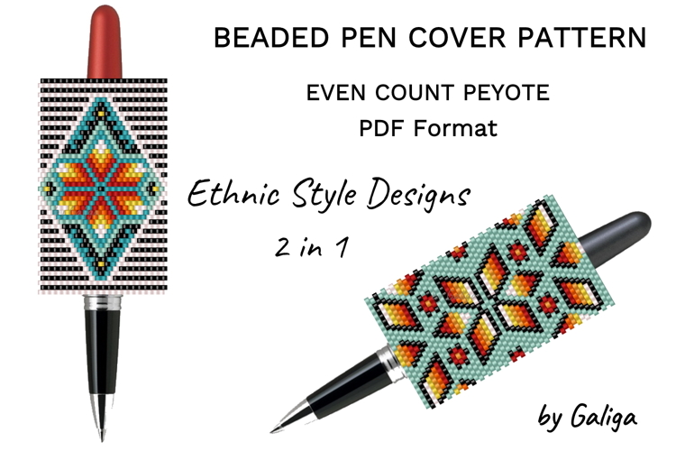 Huichol Beaded Pen Wrap Pattern 2 Peyote Designs Ethnic