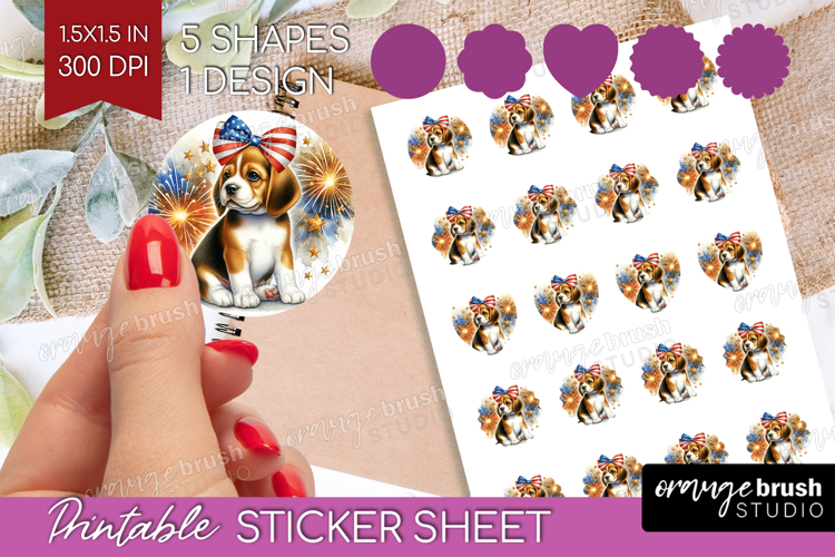 Beagle Dog Round Sticker Patriotic Dog Printable Sticker