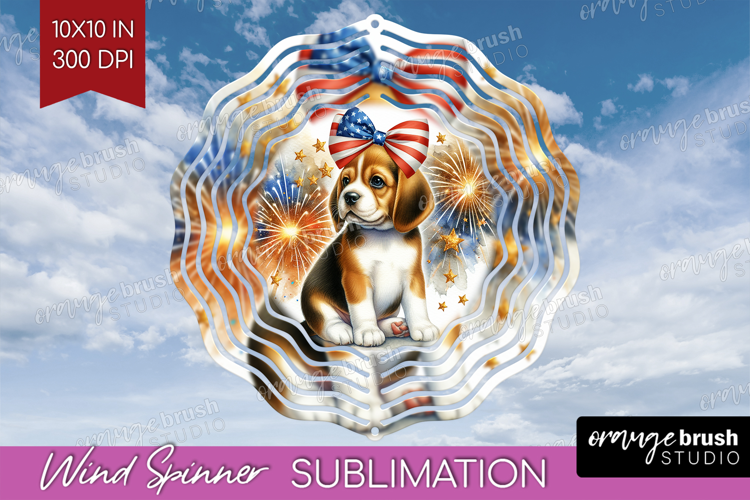 Beagle Dog Wind Spinner Sublimation PNG Patriotic Dog Round