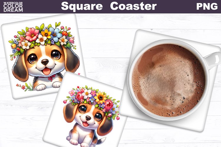 Beagle Square Coaster | Dog Flowers Square Coaster