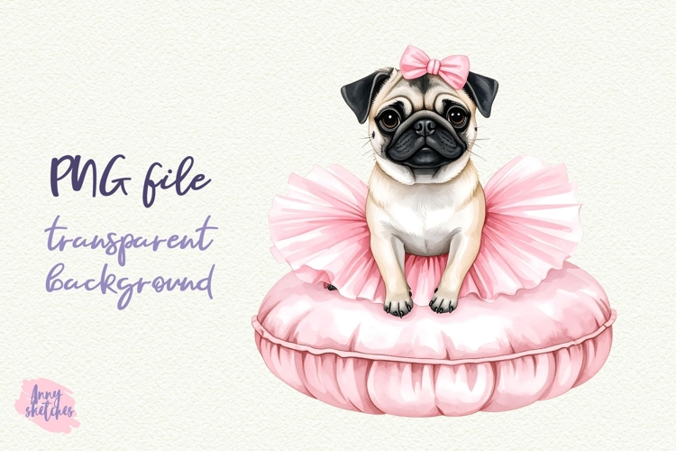 Pug Ballerina on Pillow Clipart Baby Ballet Pink Coquette