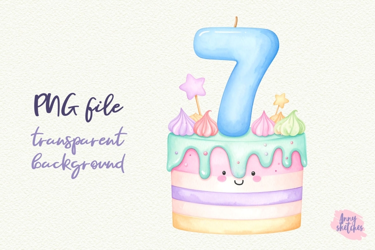 7th Birthday Cake Clipart Kawaii Pastel Number 7 Cake PNG