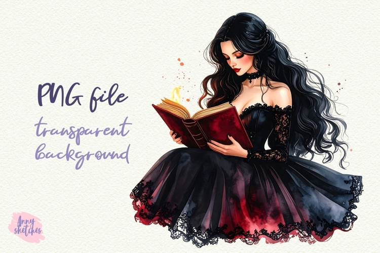 Gothic Woman Reading PNG Gothic Smut Dark Romance Clipart