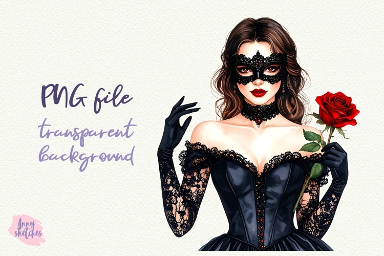 Woman with a Rose PNG Gothic Smut Dark Romance Clipart
