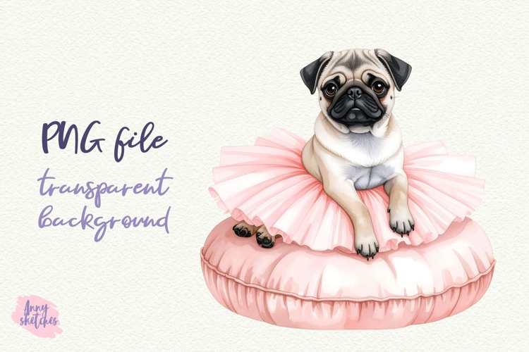 Pug Ballerina on Pillow Clipart Baby Ballet Pink Coquette