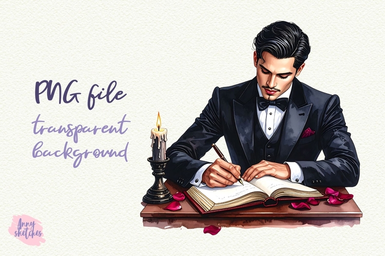 Vampire Man Writing PNG Gothic Smut Dark Romance Clipart