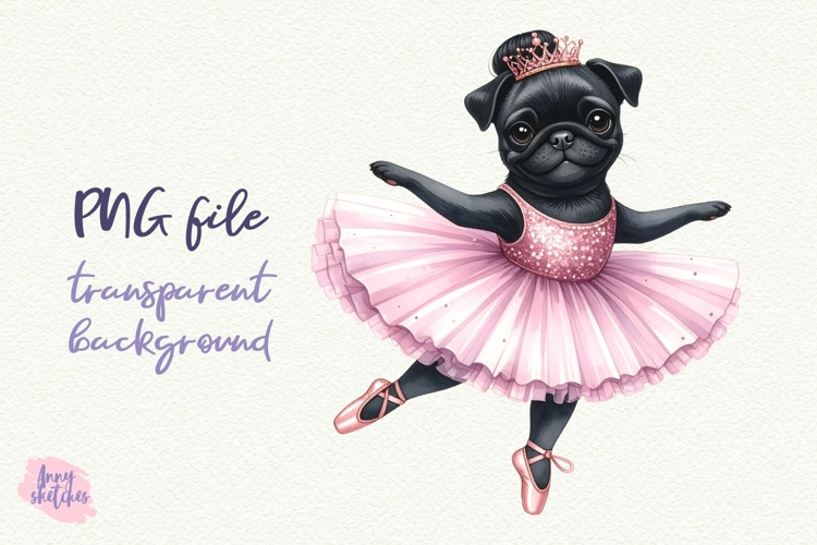 Pug Ballerina Mid-pirouette Pink Ballet Coquette Clipart