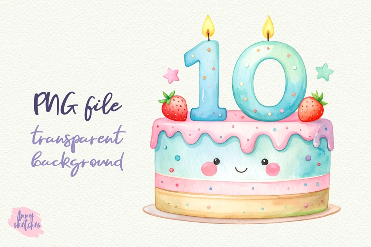 10th Birthday Cake Clipart Kawaii Pastel Number 10 Cake PNG