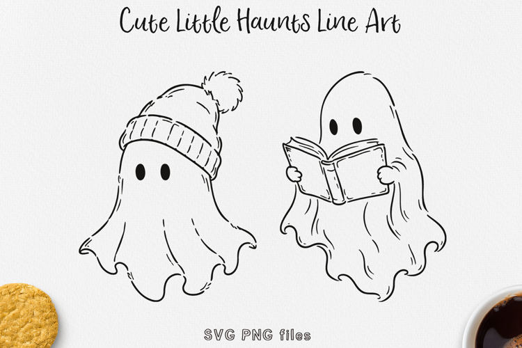 Ghost with Beanie and Reading Ghost SVG, Cute Halloween Line