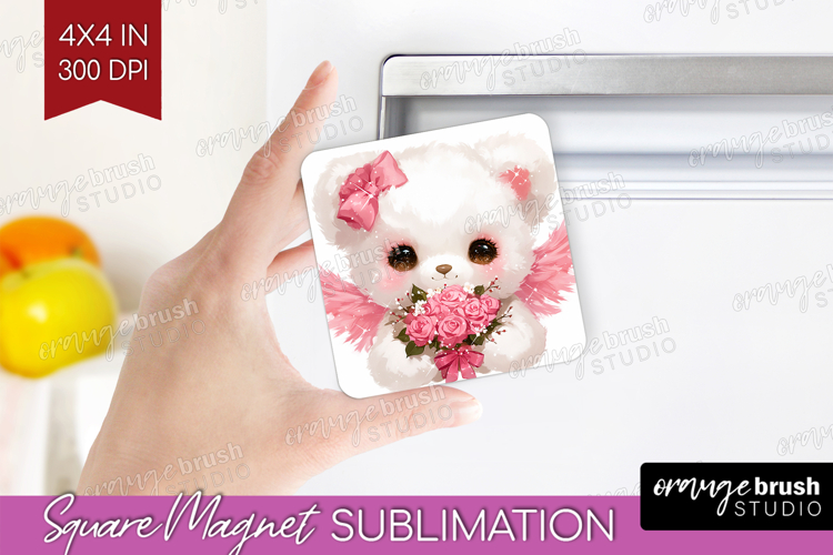 Bear Valentine Magnet Sublimation Cute Valentines Day Square