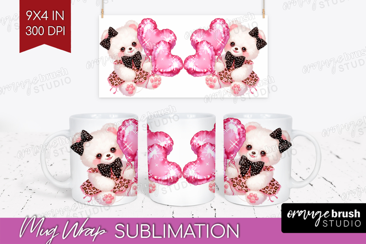 Bear Valentine Mug Wrap Cute Valentines Day Mug PNG