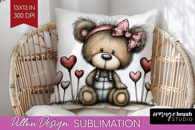 Bear Valentine Pillow Sublimation Whimsical Animal Pillow