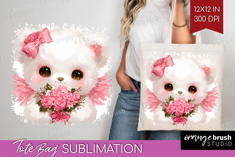 Bear Valentine Tote Bag Cute Valentines Day Tote Bag PNG