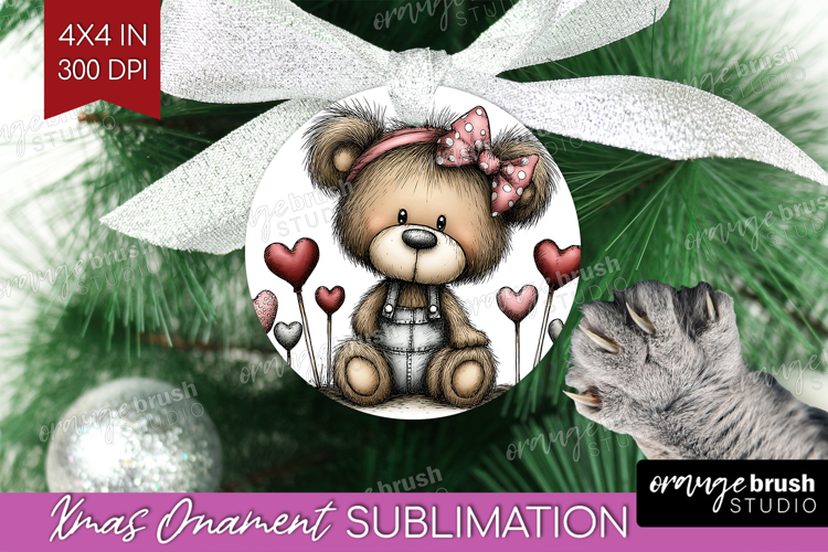 Bear Valentine Ornament PNG Whimsical Animal PNG Sublimation