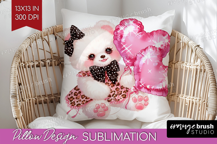 Bear Valentine Pillow Sublimation Cute Valentines Day Pillow