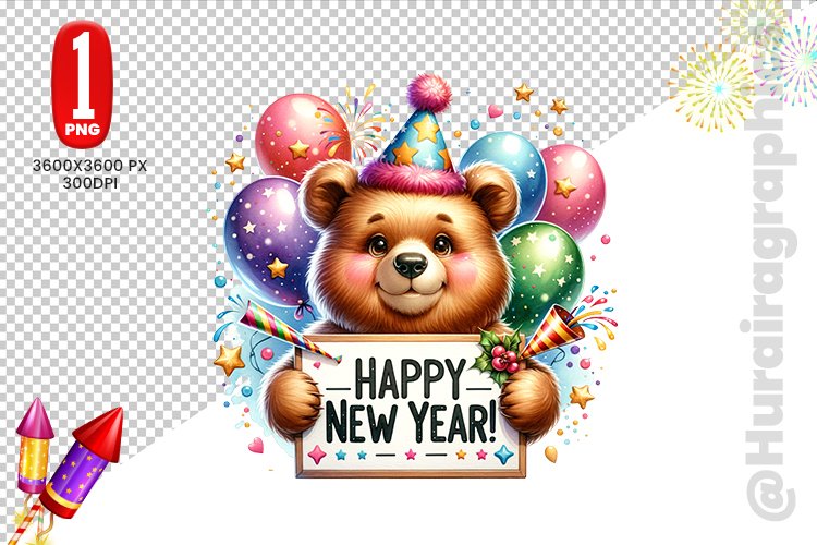 Happy New Year Clipart - Bear PNG File