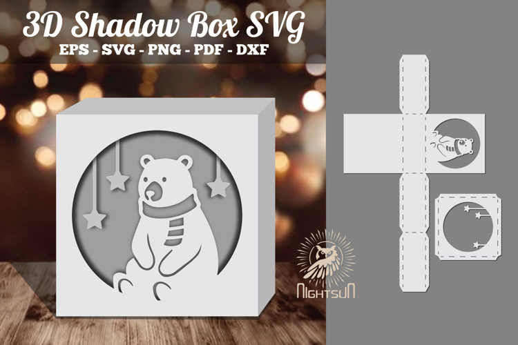 Bear 3D Papercut Shadow Box SVG