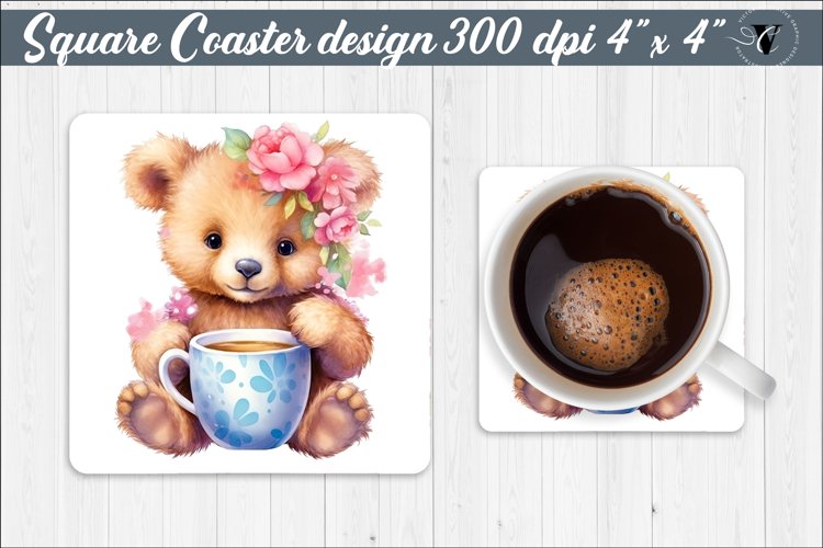Square Coaster sublimation | Bear and mug