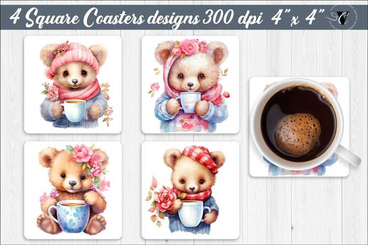 Square Coasters sublimation | Bear and mug