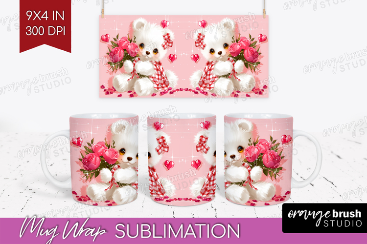 Bear and Roses Valentine Mug Wrap Cute Valentines Day Mug