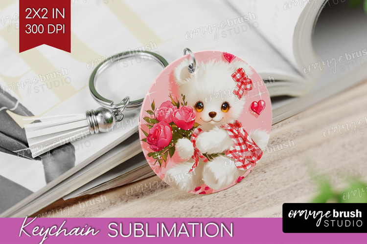 Bear and Roses Valentine Keychain PNG Cute Valentines Day