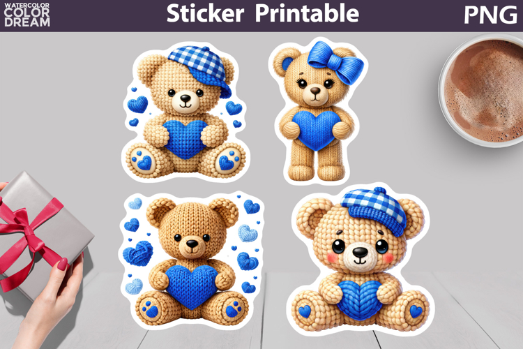 Valentine Animals Sticker | Bear Blue Heart Sticker