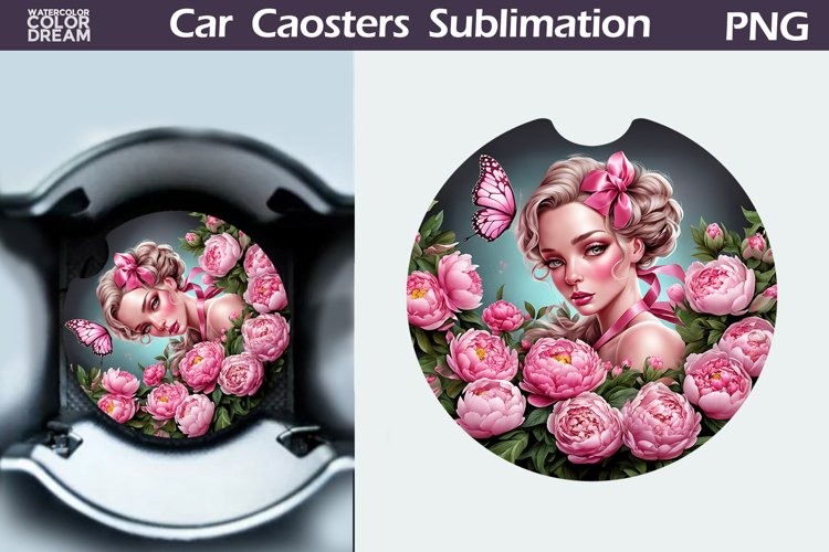 Peonies Car Coaster | Spring Flowers Coaster | Car Coaster example image 1