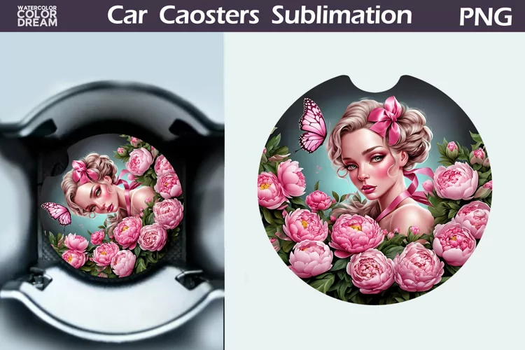Peonies Car Coaster | Spring Flowers Coaster | Car Coaster
