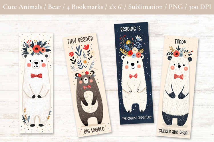 Cute Bear Bookmark - Printable Crafts, 4 PNG