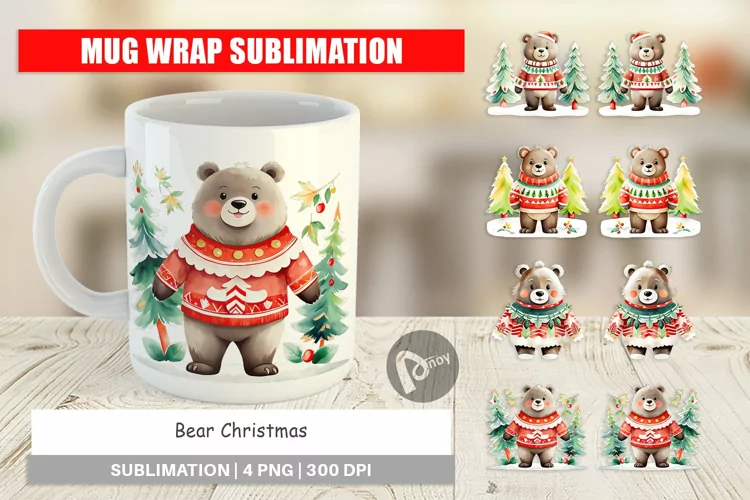 Mug Wrap Design Bear Christmas