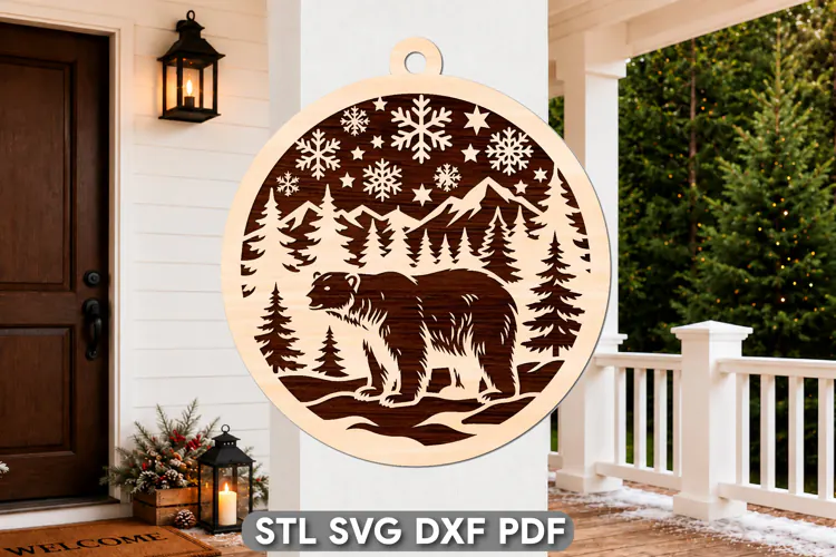 Bear Christmas Ornament Laser Cut SVG