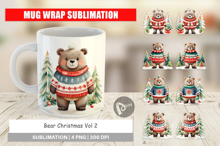 Mug Wrap Design Bear Christmas example image 1