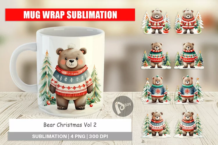 Mug Wrap Design Bear Christmas