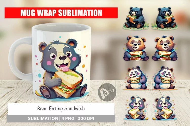 Mug Wrap Design Bear with Sandwich